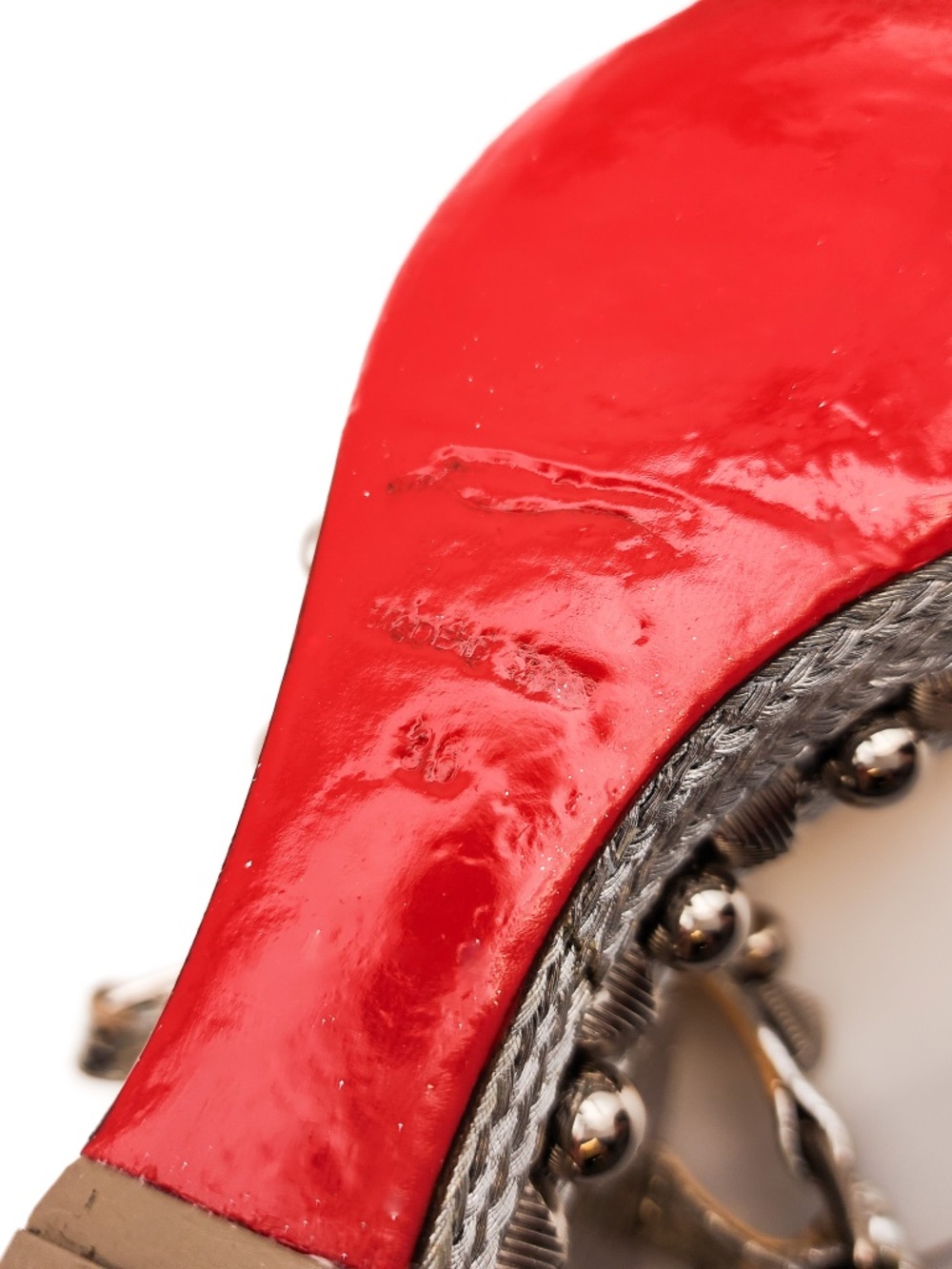 Christian Louboutin Metallic Silver Studded Espadrille Platform Sandals EU 36 - Picture 7 of 9